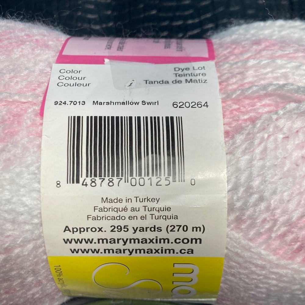 1 NWT Mary Maxim Sugar Baby Stripes Color: Marshmallow Swirl 620264 103g - Picture 3 of 4